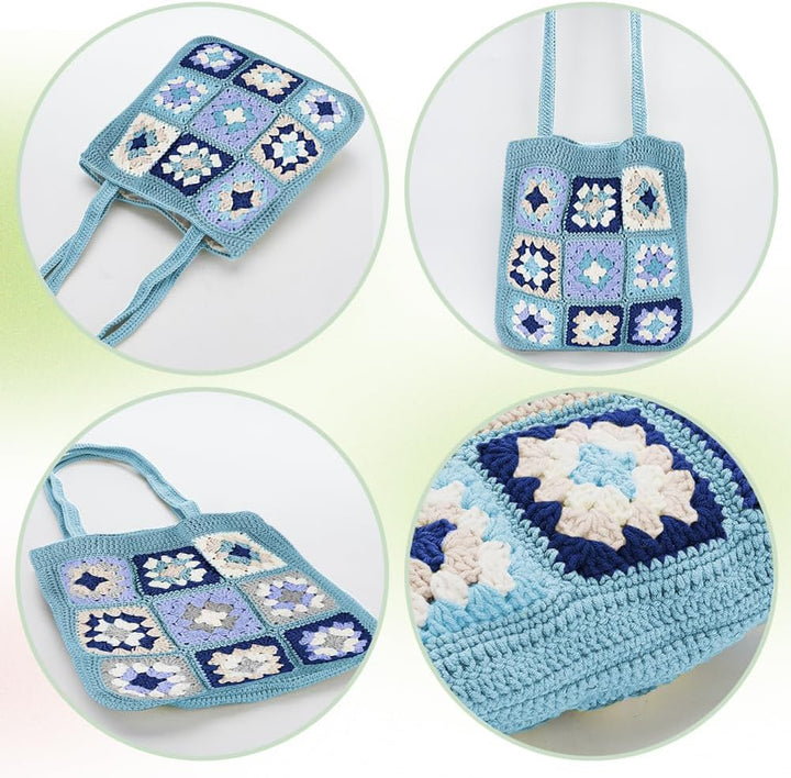 ORIGACH Häkel Tasche Set Für Anfänger, DIY Granny Square Tasche Starter Häkelset Für Erwachsene Mit