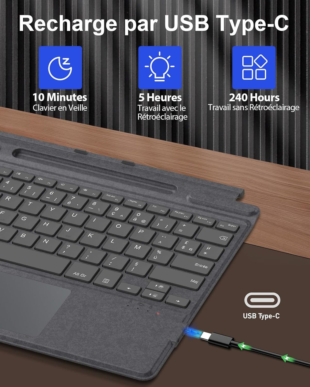 MoKo Französische Tastatur Kompatibel mit Microsoft Surface Pro 11/ Pro 10/ Pro 9/ Pro 8/ Pro X, AZE