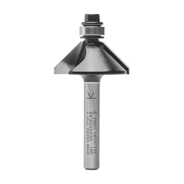 ENT 13801 Fasefräser HW, Schaft (S) 6 mm, Durchmesser (D) 28,6 mm, NL 10,5 mm, E 45°, SL 32 mm, mit