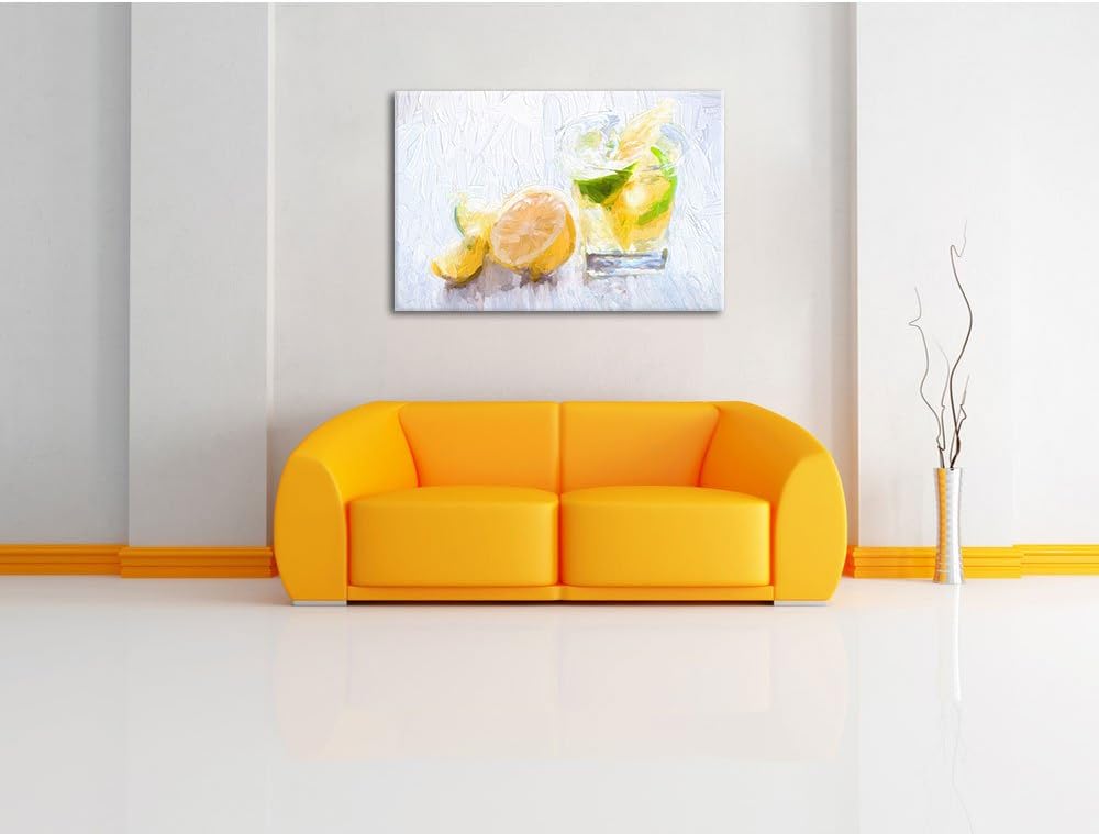 Pixxprint Gin Tonic Shot mit Zitronen / 100x70cm Leinwandbild bespannt auf Holzrahmen/Wandbild Kunst