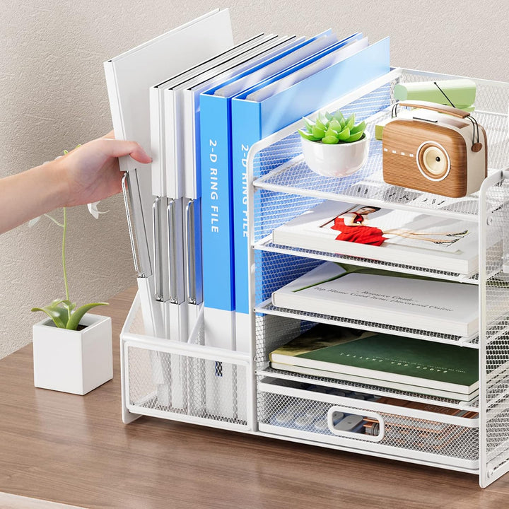 Marbrasse Schreibtisch Organizer mit Aktenhalter, 5 Ebenen Papier Briefablage mit Schublade und 2 St