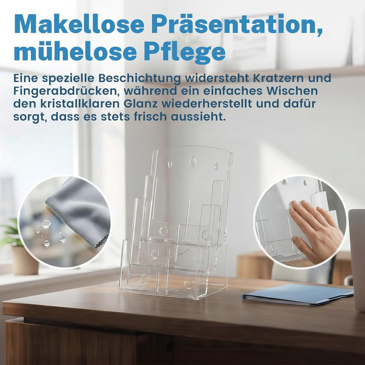Viymgit Prospekthalter A4, 3 Etagen Transparenter Acryl DIN A4 Prospektständer, Broschürenhalter im