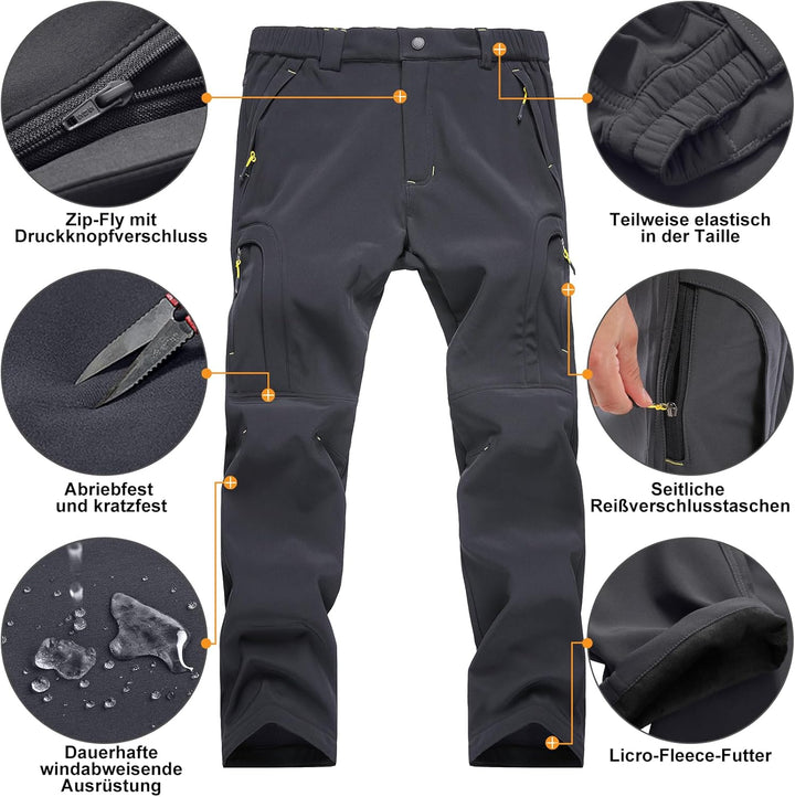 yeyity Herren Softshellhose Gefüttert Outdoorhose Wasserdicht Wanderhose Warm Skihose Snowboardhose