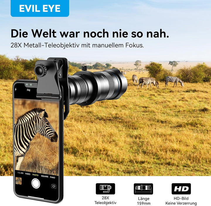 Apexel HD Handyobjektiv 28X Teleobjektiv mit Auslöser für iPhone Samsung, Huawei, Xiaomi Android Sma