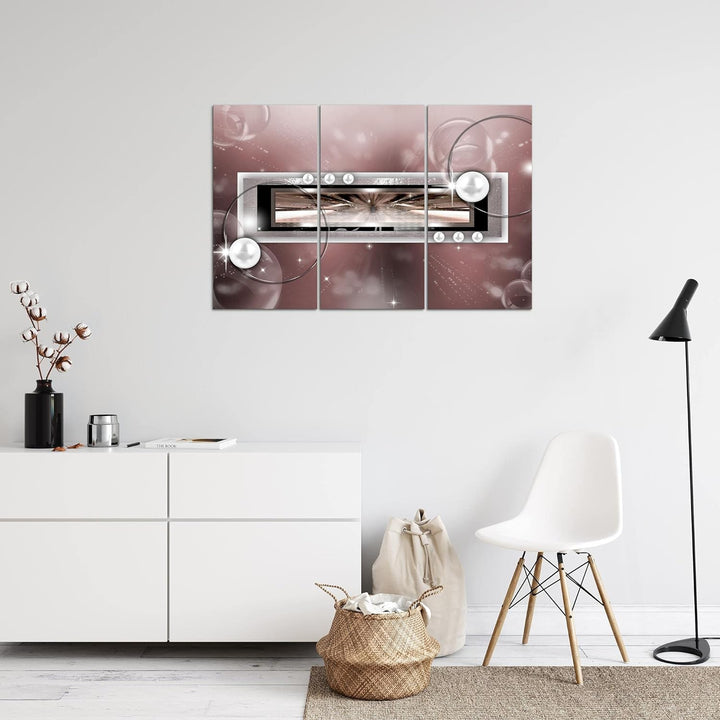 Runa Art Wandbilder Abstrakt Bild XXL Wohnzimmer Schlafzimmer Grau Rosa Perlen 120 x 80 cm 3 Teilig