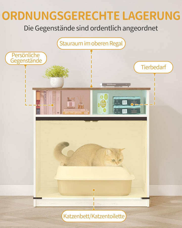 Hzuaneri Katzenklo Schrank, 80 x 48 x 80 cm, Versteckte Katzenschrank mit Stauraum, Katzenschrank au