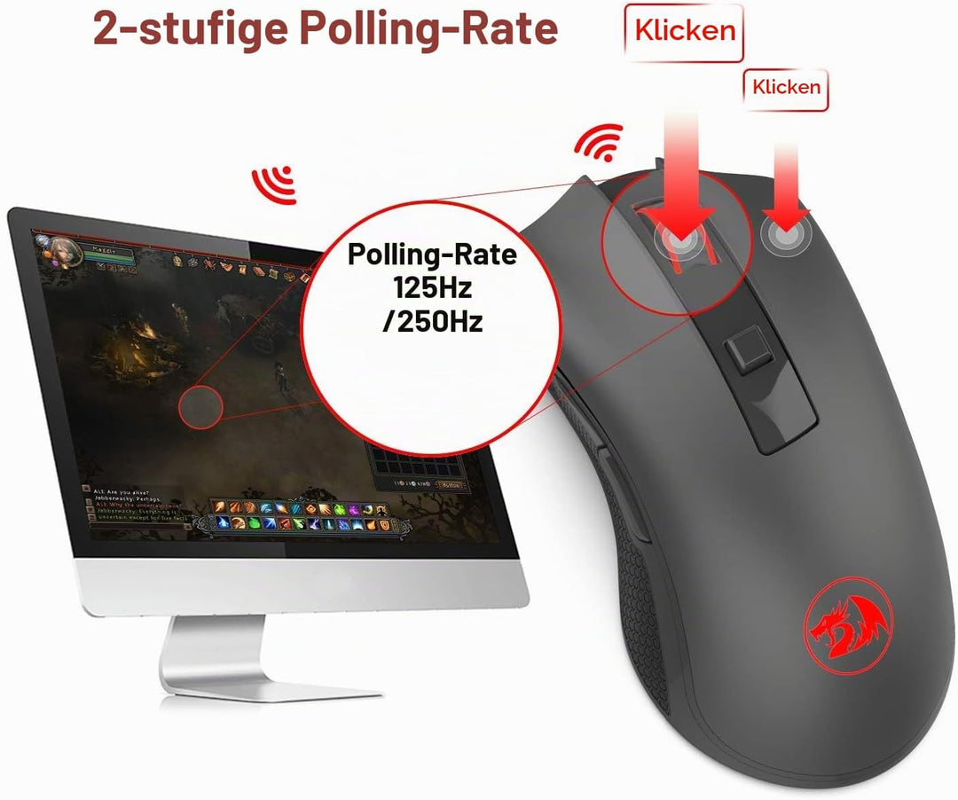 Redragon M652 Optische 2.4G Wireless Maus mit USB-Empfänger, tragbare Gaming & Office Mäuse, 5 einst
