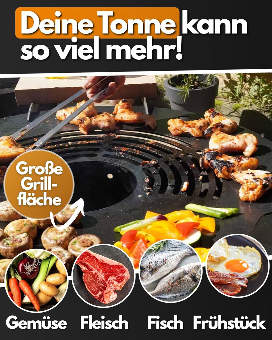 Feuerfest 123 Grillplatte rund I Ø 80cm I Feuerplatte aus Feinkorn-Stahl I Massive Plancha-Platte mi