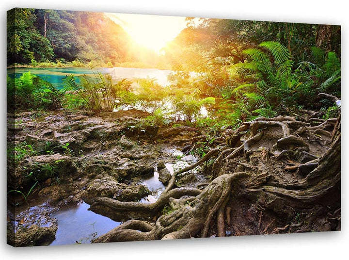 Feeby Leinwandbild Landschaft Bild Kunstdruck für Wohnzimmer Gelb 70x50 cm