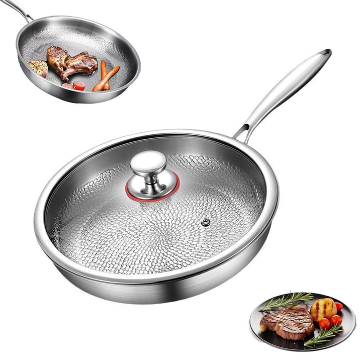 Titan Pfanne, Titan Bratpfanne, 28 CM Titanium Pfanne Unbeschichtet,Titanium Hammered Pan Pro mit De