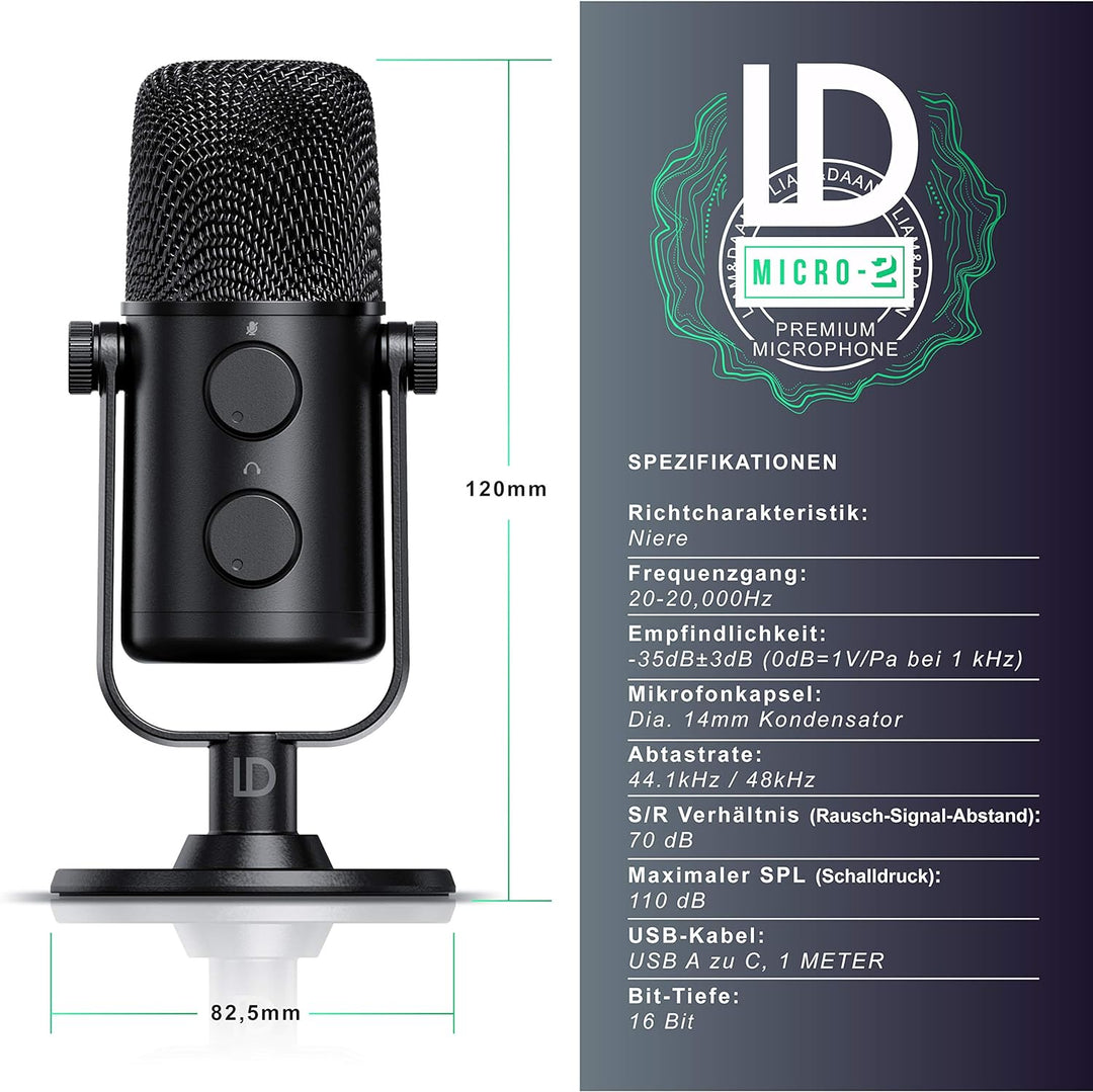 CSL - USB Mikrofon Nierencharakteristik Kondensator Computer PC Mikrofon mit Ständer, Popfilter, Tis