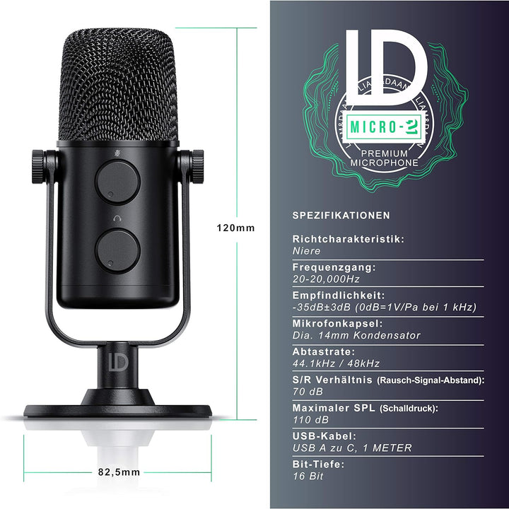 CSL - USB Mikrofon Nierencharakteristik Kondensator Computer PC Mikrofon mit Ständer, Popfilter, Tis