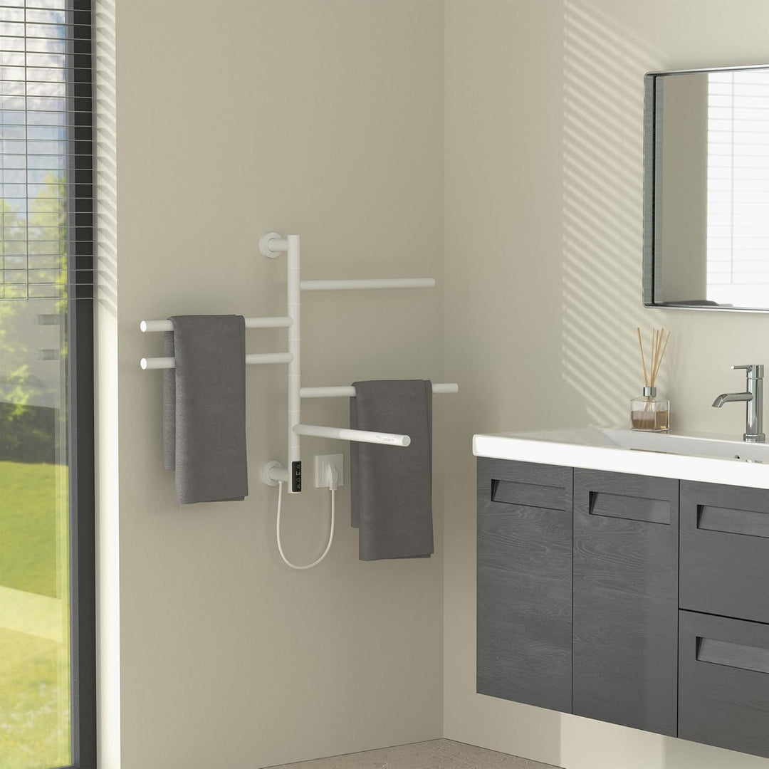 LuxeBath Handtuchwärmer Elektrisch mit 5 schwenkbaren Armen & Timerfunktion, Handtuchheizkörper Weis