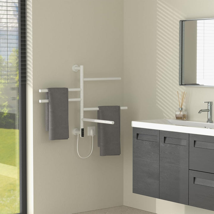LuxeBath Handtuchwärmer Elektrisch mit 5 schwenkbaren Armen & Timerfunktion, Handtuchheizkörper Weis