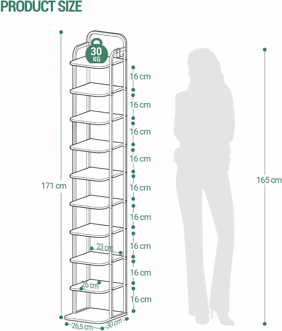 Hzuaneri Vertikales Schuhregal, 10-Stockige Schuhregale, Schuhturm für kleine Räume, Freistehend, Ve