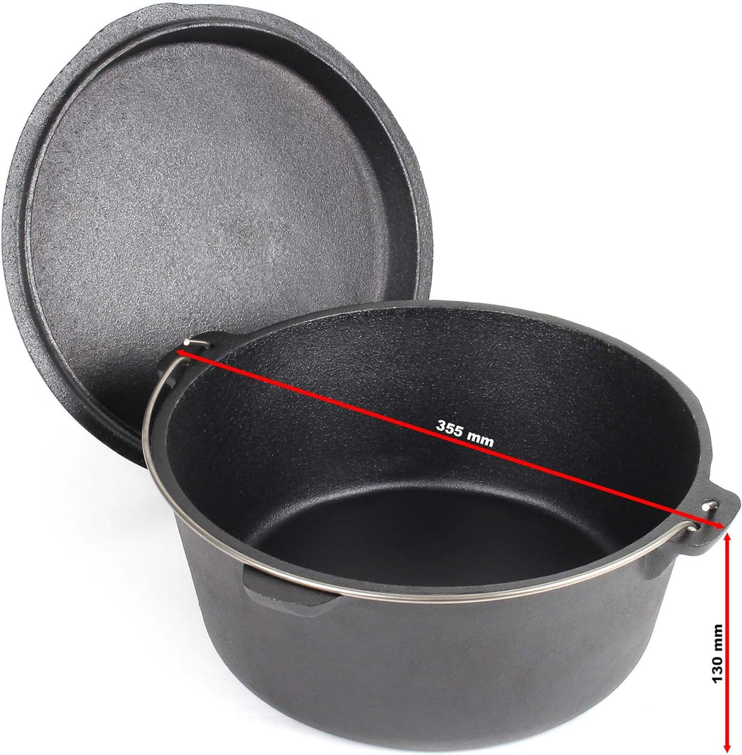 Dutch Oven 9l mit Untersetzer und Deckelheber, Kochtopf aus Gusseisen für Lagerfeuer und Camping