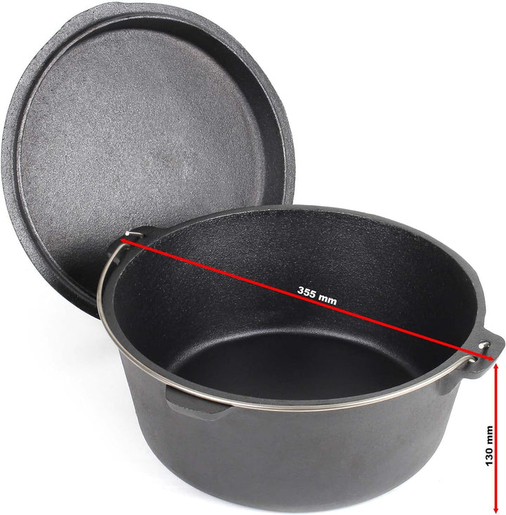 Dutch Oven 9l mit Untersetzer und Deckelheber, Kochtopf aus Gusseisen für Lagerfeuer und Camping