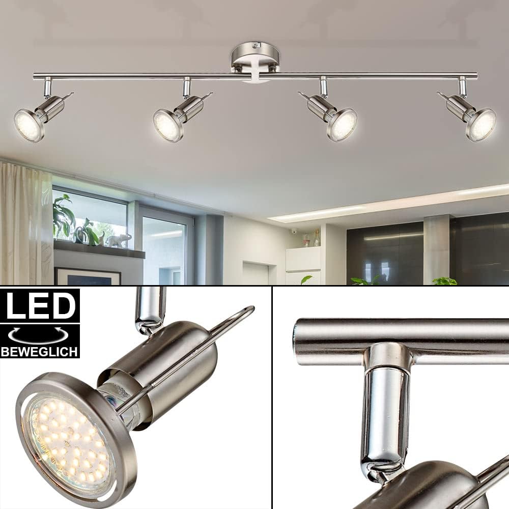Spotleiste Leuchte Deckenlampe Leuchte Wohnzimmerleuchte Schlafzimmer, 4 flammig Spots beweglich, Ni