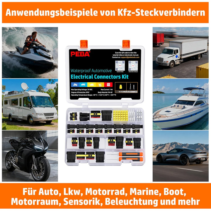 PEBA Wasserdichte KFZ Steckverbinder Set IP67 – 1/2/3/4/5/6 Polig Kabelstecker für 0,34–2,5 mm², Kom