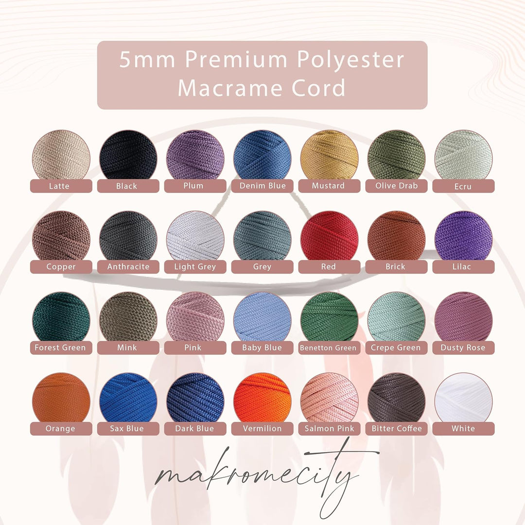 Makromecity Makramee Garn 5mm x 95m Premium Polyester Makramee Schnur Polypropylene Yarn Basteln für
