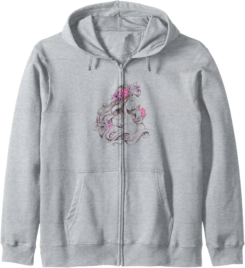 Disney Sleeping Beauty Aurora Floral Sketched Portrait Kapuzenjacke