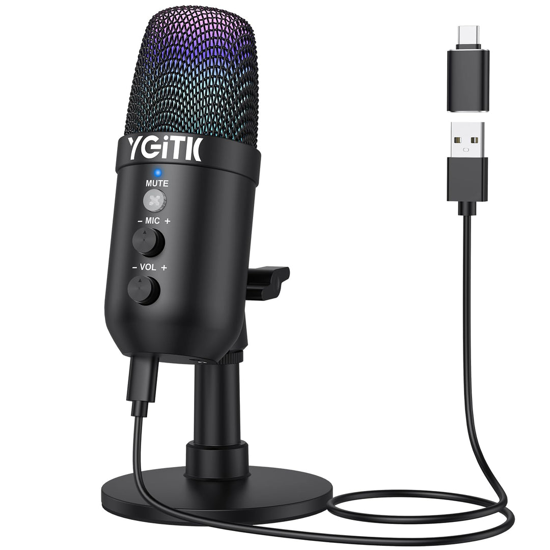 YGiTK USB-Kondensatormikrofon, Mikrofon für PS4 PS5 Gaming, Mikrofon mit Dynamisches RGB Effekt, Stu