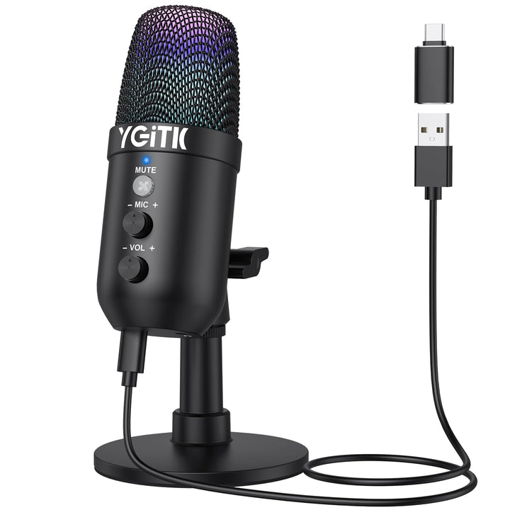 YGiTK USB-Kondensatormikrofon, Mikrofon für PS4 PS5 Gaming, Mikrofon mit Dynamisches RGB Effekt, Stu