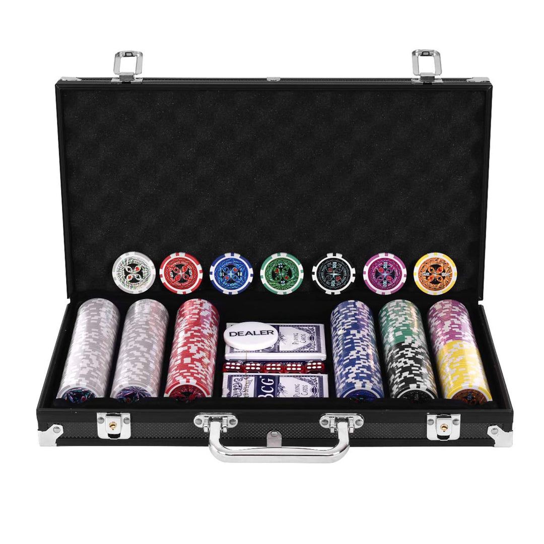 DREAMADE Poker-Set mit 300 Poker Chips, Pokerset Koffer Profi,Pokerkoffer aus Alu, Pokerspiel mit 1