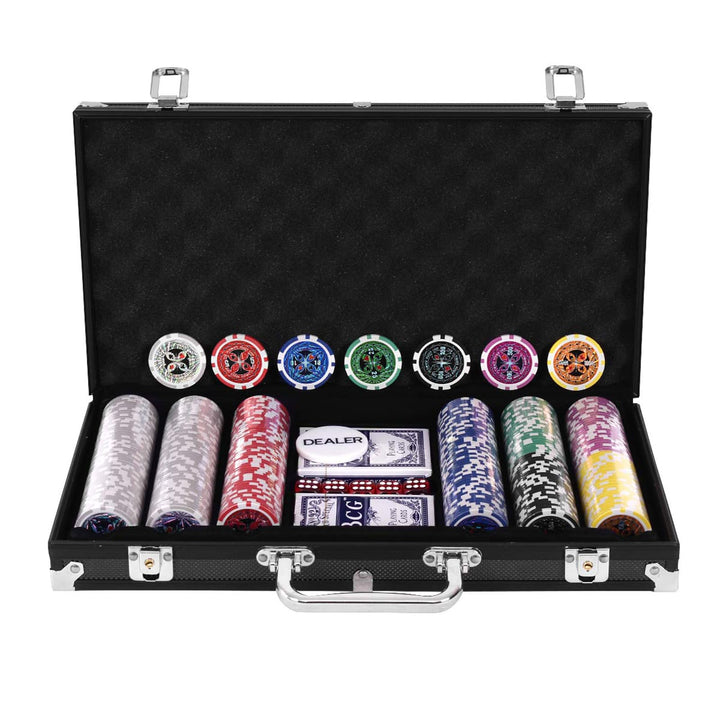 DREAMADE Poker-Set mit 300 Poker Chips, Pokerset Koffer Profi,Pokerkoffer aus Alu, Pokerspiel mit 1