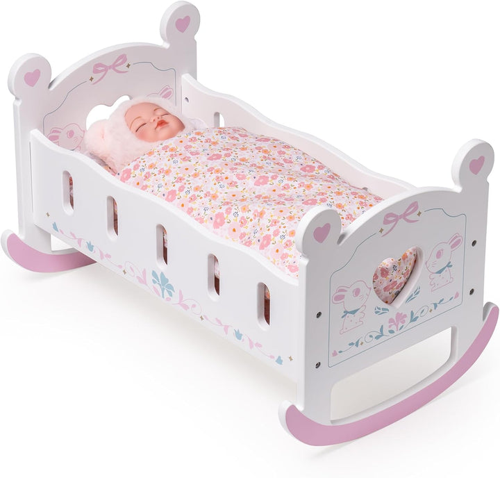 ROBUD Holz Baby Puppe Krippe Baby Puppe Bett Spielzeug für Puppen bis 18 Zoll Puppen Zubehör - mit P
