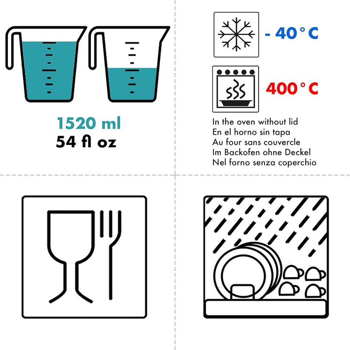Grizzly Glas Frischhaltedosen, Set 2X 1520 ml, luftdicht, rechteckig, Click-Verschluss, vielseitige