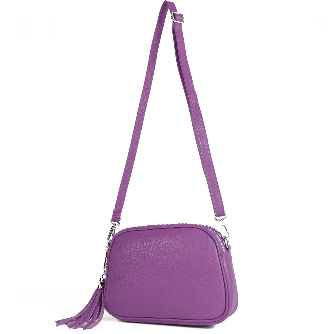 modamoda de - T238 - ital. Damen Umhängetasche Leder Medium, Farbe:Purple Lila, Lila
