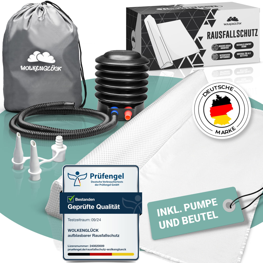 WOLKENGLÜCK® Aufblasbarer Rausfallschutz Bett [150 cm] - Bettkantenschutz für Babys & Kinder - geeig