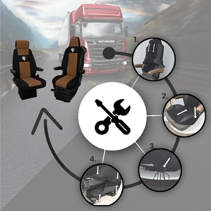 SABA Auto Sitzbezüge LKW für Scania R-Reihe ab 2013, S-Reihe ab 2017, Verschiedene Sitze, 1 Riemen,