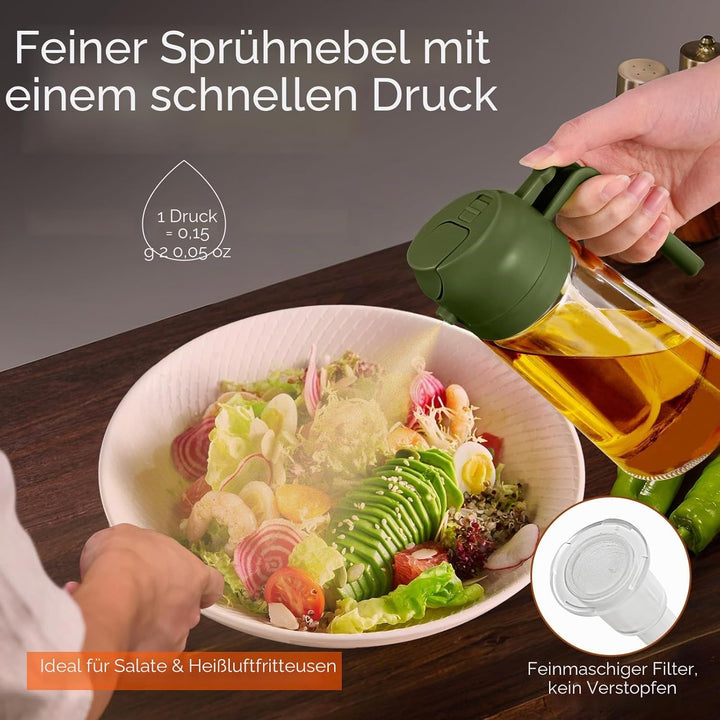 YARRAMATE 2 Stück 2 in 1 Ölsprüher für speiseöl, 470ml Öl Sprühflasche lebensmittelecht, Ölspray zum