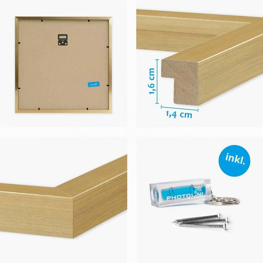 PHOTOLINI Bilderrahmen 40x40 Gold, 3er Set Bilderrahmen quadratisch 40x40 Holz MDF mit bruchsicherem