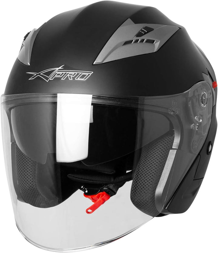 Motorradhelm Helm Sturzhelm Jethelm Roller Innensonnenblende Visier 53-54 cm ( XS) Matt Schwarz, 53-