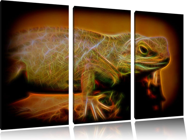 Dark kleine grüne Eidechse NewArt 3-Teiler Leinwandbild 120x80 Bild auf Leinwand, XXL riesige Bilder