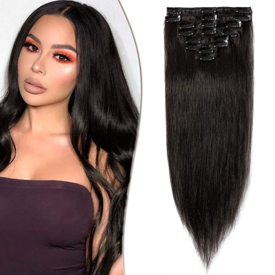 SEGO Extensions Clip in Echthaar 8 Pcs Remy Haarverlängerung Natürliche Haarteil glatt 100% Menschli