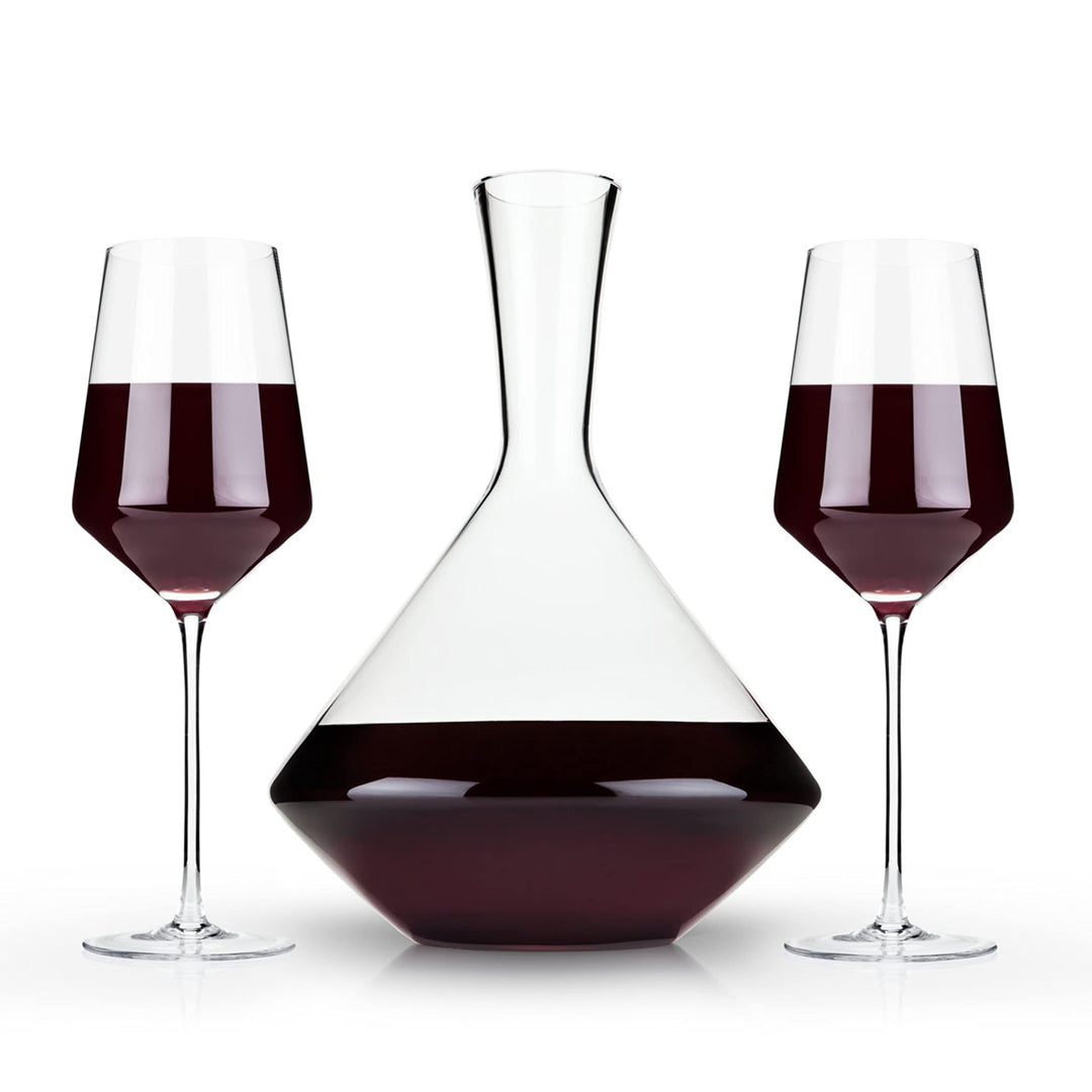 Viski Set of 3, Lead-Free Premium Crystal Clear Glass Modern Stemmed, Flat Bottom, Red Wine Gift, 16
