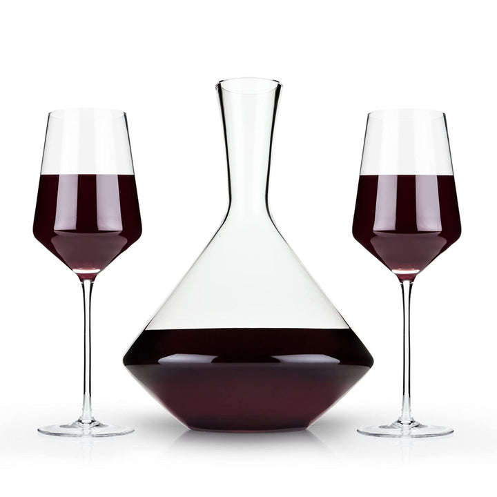 Viski Set of 3, Lead-Free Premium Crystal Clear Glass Modern Stemmed, Flat Bottom, Red Wine Gift, 16