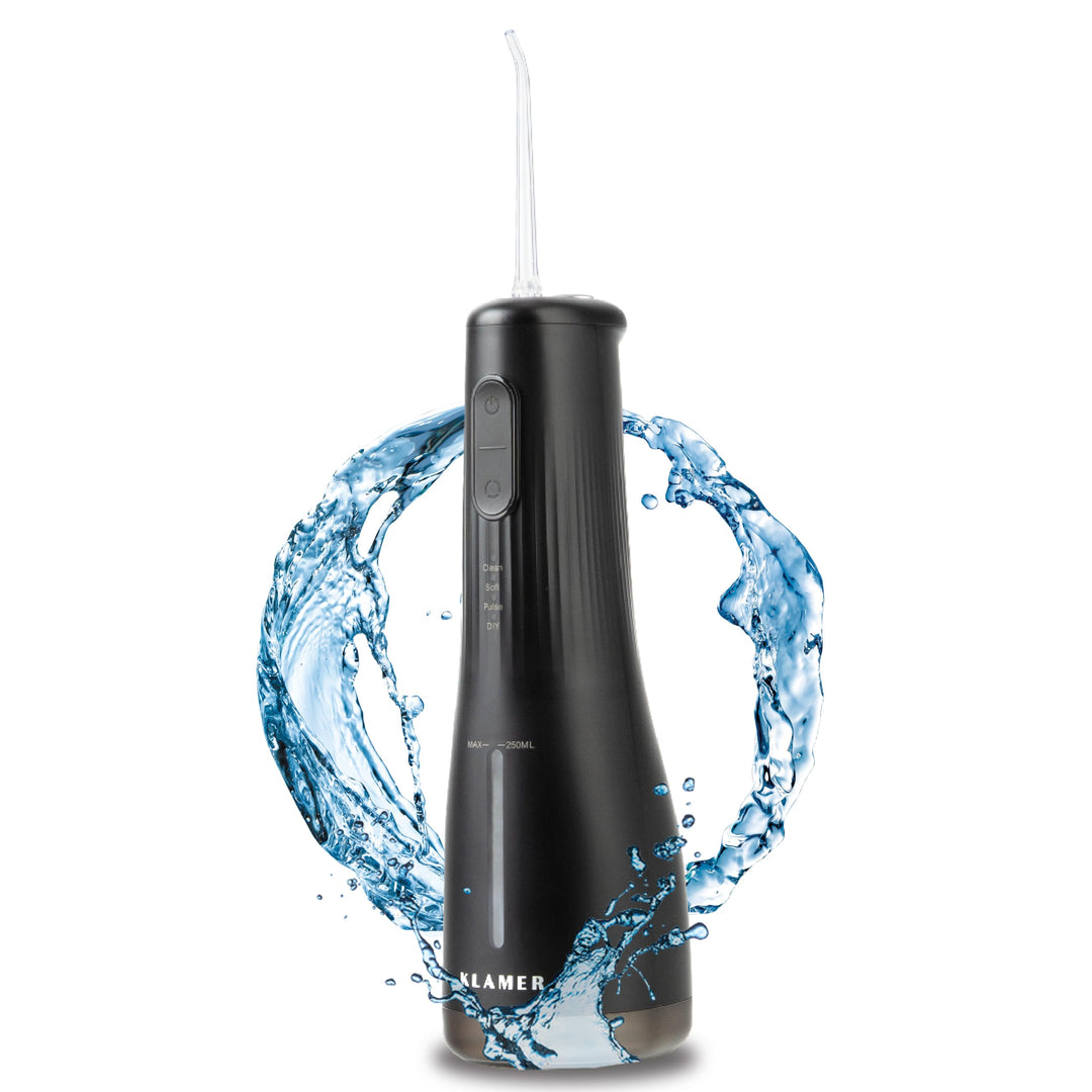 KLAMER Munddusche, Water Flosser mit 2 Aufsätzen für effektive Reinigung der Zähne und Zahnzwischenr