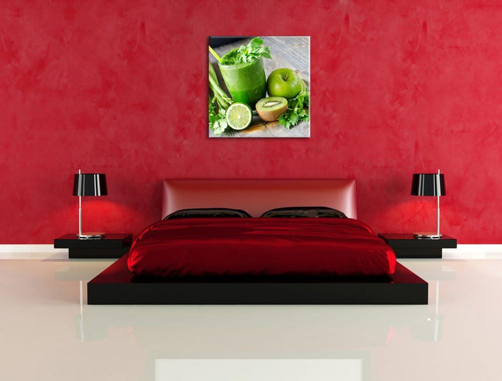 Pixxprint Bio Smoothie Apfel Limette Kiwi als Leinwandbild/Grösse: 70x70 cm/Wandbild/Kunstdruck/fert