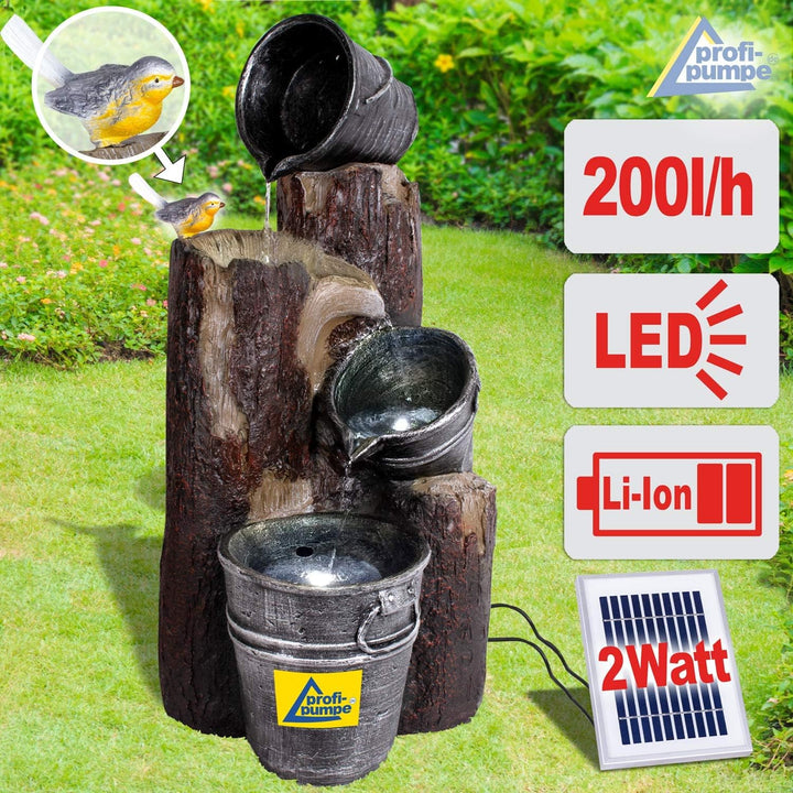 Gartenbrunnen Solarbrunnen Brunnen Vogelbad Wasserfall, Gartendeko mit Pumpe, Wasserspiel für Garten