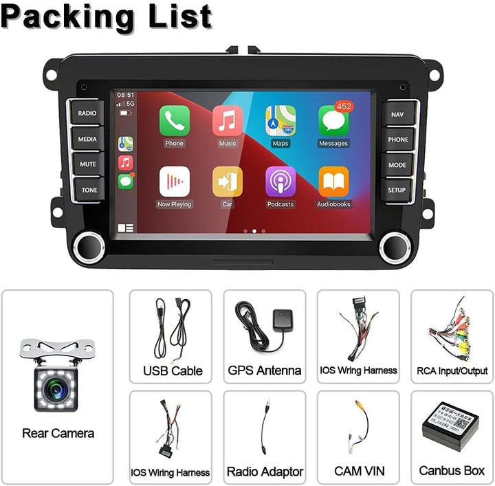 CAMECHO Android 10.0 Autoradio mit Carplay Wireless für VW Golf 5 Golf 6 Polo Tiguan, 7-Zoll Bildsch