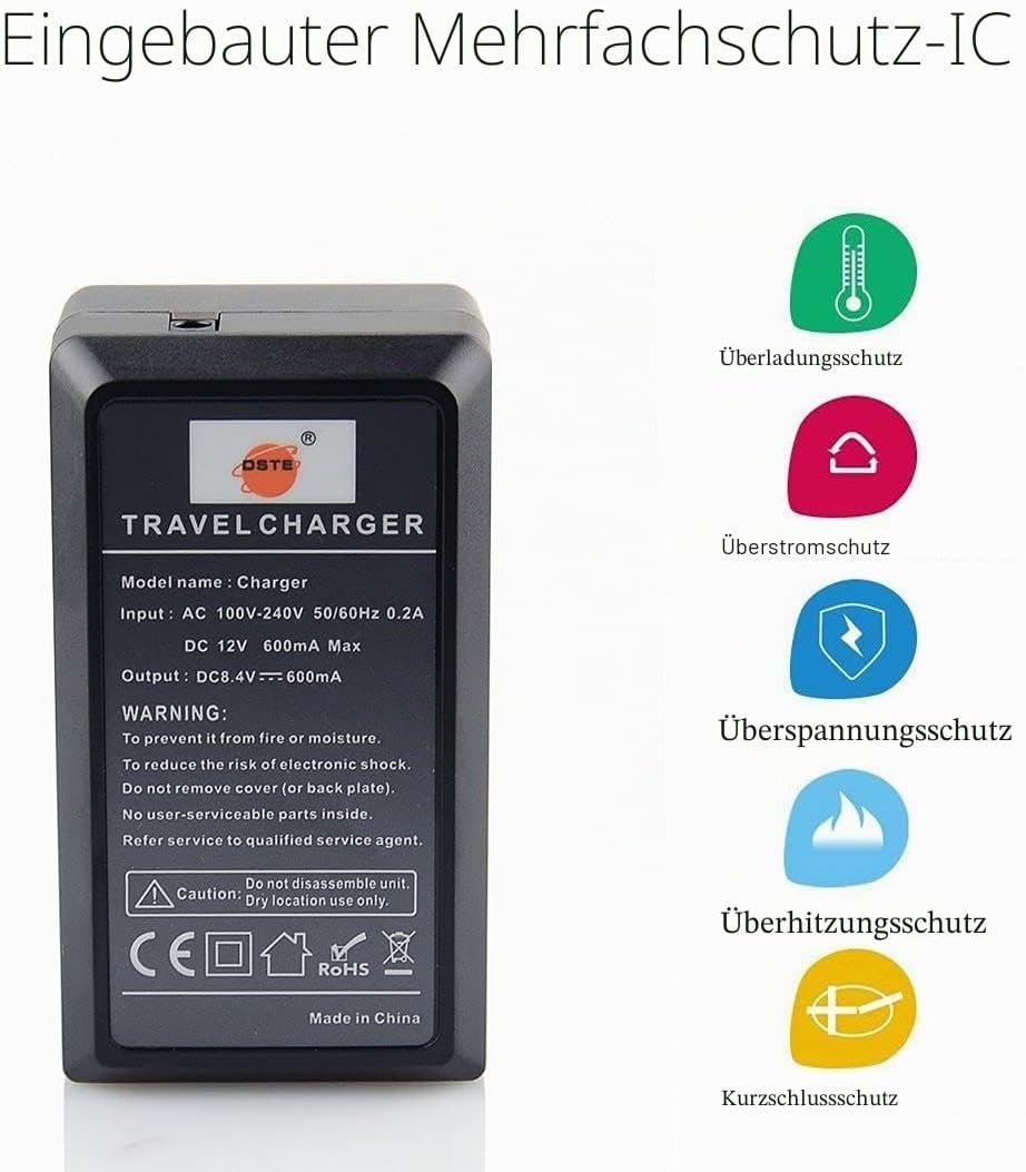 DSTE®（2 Pack）Ersatz Batterie und DC36E Reise Ladegerät Compatible für JVC BN-VF808U GZ-MG130 GZ-MG13