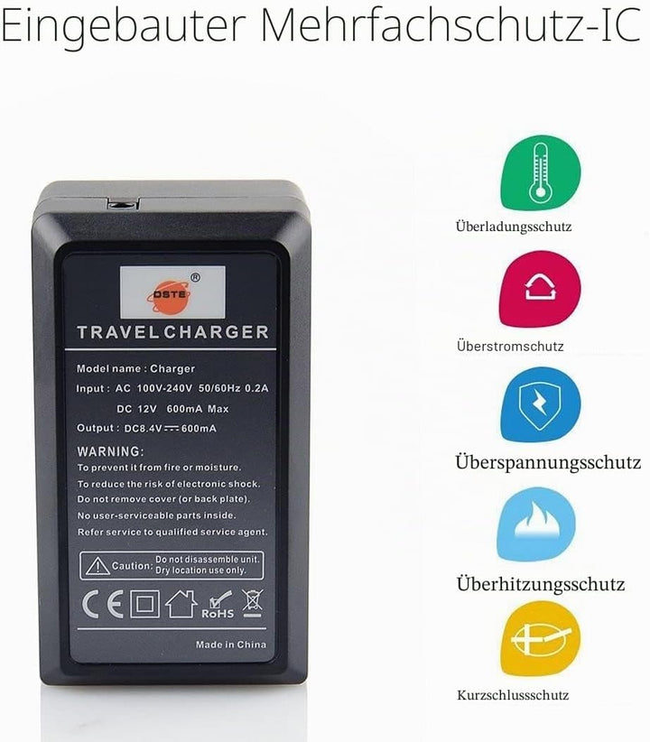 DSTE®（2 Pack）Ersatz Batterie und DC36E Reise Ladegerät Compatible für JVC BN-VF808U GZ-MG130 GZ-MG13