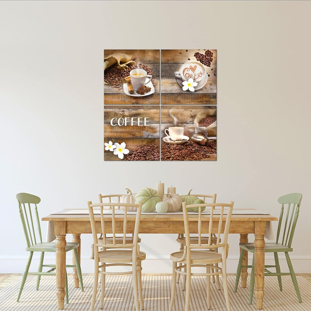 Runa Art - Bilder Kaffeetasse Küche Wandbild auf Vlies Leinwand Esszimmer Küchenbilder 4 Teilig 80 x