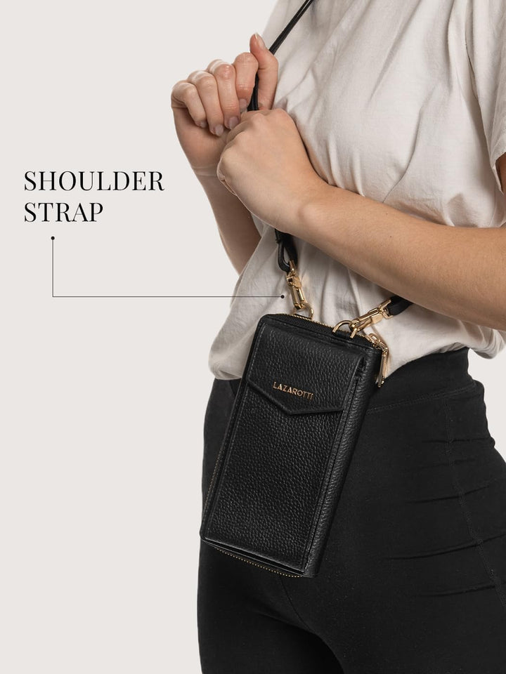 Lazarotti Bologna XL Leder Damen-Geldbörse & Handytasche (2-in-1) | 16 Kartenfächer | zum Umhängen m