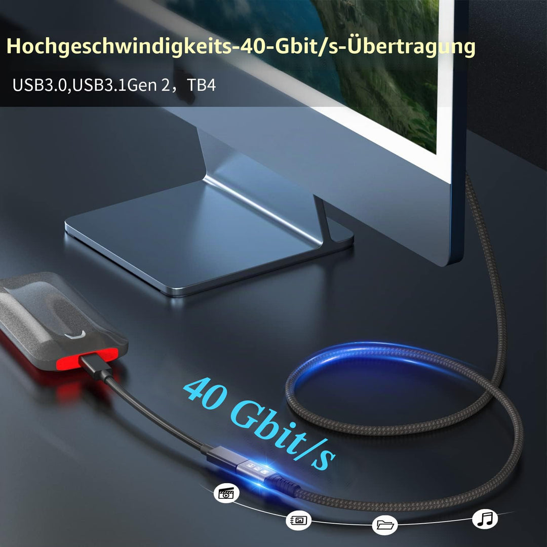 Angusplay USB C Thunderbolt 4 Verlängerung 40Gbps, USB 4 Verlängerungskabel, 8K 60Hz Display / 100W